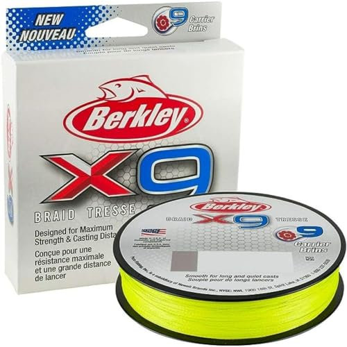 Berkley X9 Braided Fishing Line - 9 Strand Braid Line for Saltwater and Freshwater Fishing, Unisex,, Flame Green, 20.6kg| 328yd | 300m