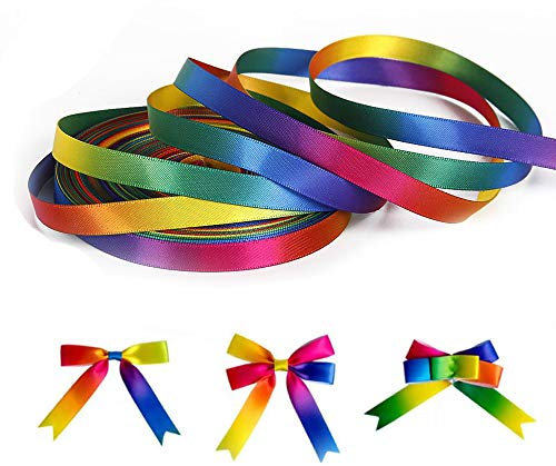 MEABEN Satinband Farbverlauf Bündel Regenbogen doppelseitig bunt bedruckt 45,7 m breit für DIY Handwerk Weihnachten Thanksgiving Geschenk Dekoration (9 mm breit) 9 /0.35'' regenbogenfarben