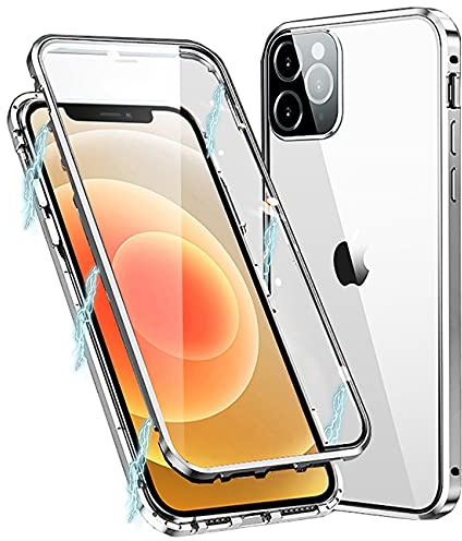 MIMGOAL Hülle für iPhone 11 Pro 360 Grad Magnetisch Transparent Silber | Gehärtetes Glas vorne und hinten, Magnetischer Aluminiumrahmen, Integrierter Kameraschutz, Präzise Ausschnitte