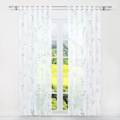 SCHOAL Gardinen mit Schlaufen 2 STÜCK Transparente Vorhänge Ausbrenner Gardinenschal Weiß Fensterschal Landhaus Wohnzimmer Lotusmuster BxH 140x145 cm