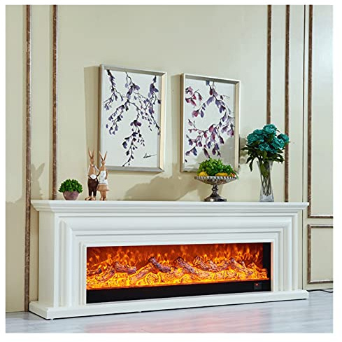 Electric Fireplace Electric Fireplace Set Chimneypiece W200cm Wooden Mantel Plus Burner Artificial LED Optical Flame Decoration (Color : White Without Heater)