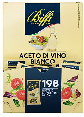 Biffi - Aceto di Vino Bianco - Monodose - 198 bustine monoporzione da 5 ml