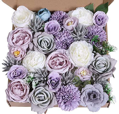 Künstliche Blumen Kombination für DIY Mittelstücke, Arrangements, Brautstrauß, Tisch, Stuhl, Dekoration, Kerzenhalter, Babyparty, Kuchendekoration, Blumenstreifen, Heimdekoration (Wald lila)