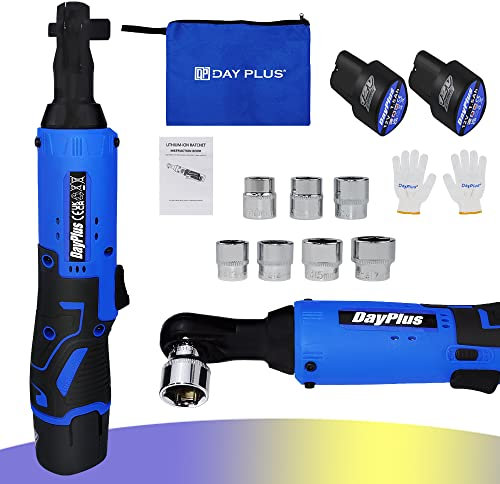 Mini Akku Schrauber 12V Kabelloses Elektrisches Ratschenschlüssel-Set, Akku-Li-Ion-Elektrowerkzeugsatz mit 2x1500mAh Akkus, 3/8 Ratschenschlüssel 40 Nm Anzugsdrehmoment mit 7 Zubehörteilen