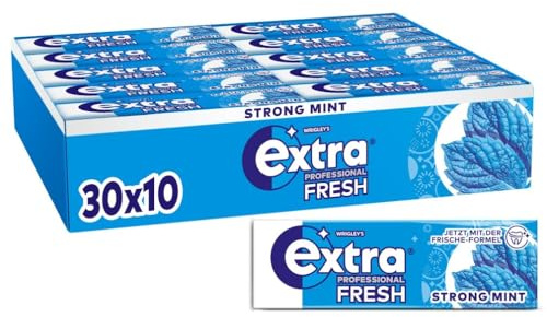 Extra Professional Kaugummi, Zuckerfrei, Fresh Strong Mint, 30x10 Dragees | Strong-Mint-Kaugummi mit intensiver Frische, langanhaltend frischer Atem, Büro-Vorrat für unterwegs und zwischendurch