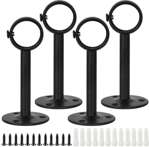 DEARBAG 4 Pezzi Supporto da Soffitto per Bastone Tenda, Staffa per Asta per Tende Nero in Acciaio Inox con Viti, Diametro Interno 26 mm, Supporto da Parete o da Soffitto per Portasciugamani, Binario