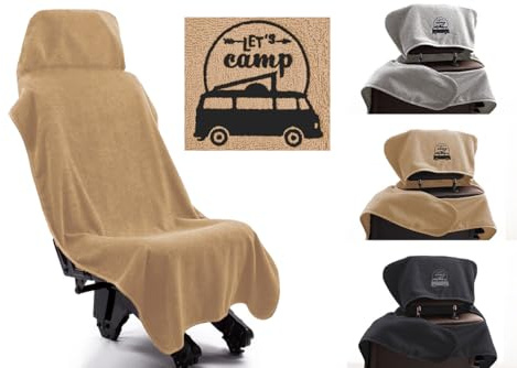 Castejo, Sitzbezug, Auto, Autoschonbezüge, Rückbankbezüge, Womo mit und ohne PU, Frottier mit Klettverschluß, für Sportler, Camper, ca. 75x157cm mit Stick (beige mit Stick)