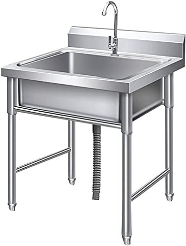 Freistehendes Küchenspülbecken mit hoher Rückwand, Edelstahl-Einzelbeckenspüle mit drehbarem Wasserhahn, Handwaschbecken für Garage, Restaurantküche
