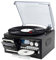9-in-1 Giradischi con Bluetooth, Turntable a 3 velocità con altoparlanti integrati, Lettore di dischi in vinile con jack audio da 3,5 mm, CD/Tape, Radio AM/FM, USB/SD/MMC, nero solido