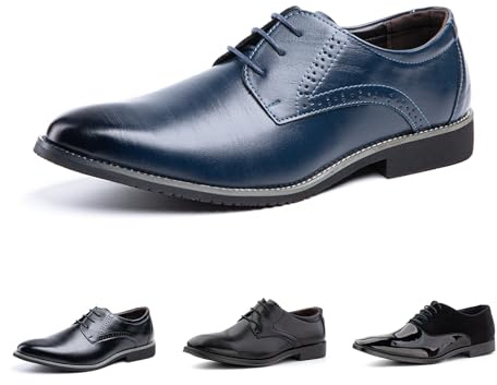 Hitmars Zapatos Vestir Hombres Oxford Cuero Artificial Cordones Derby Calzado Hombre Formal Comercio Zapatos Traje Clásico HW1-Azul EU46