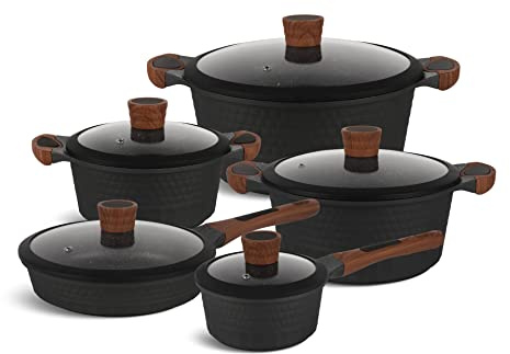 EDENBERG, set de casseroles intemporelles, 10 pièces, marbre, induction, cadeau, cuisine saine, set de casseroles à induction, casseroles enduites, set de casseroles | Set de casseroles EB-5648