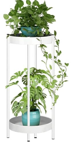 Fiita 2-Tier Hölzern Blumenregal Pflanzenregal, Mehrstöckig Blumenständer Metall Outdoor Balkon Deko Schlafzimmer Blumentopf Zimmerpflanzen Pflanztisch