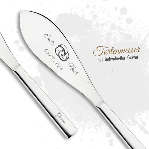 PURESIGNS Tortenmesser/Kuchenheber mit eigener Gravur/Namen Tortenheber Hochzeit Motiv Herzen Geschenk Brautpaar Hochzeitsgeschenk (3450041 Ringe)
