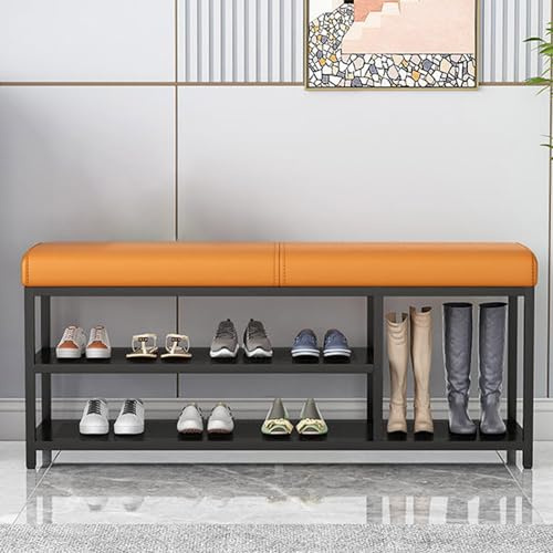 Schuhbank mit Sitzfläche Metallrahmen mit Starker Tragfähigkeit Weiches Kissen Sitzbank für Porch, Wohnzimmer, Schlafzimmer, Badezimmer(Black,100 * 32 * 45cm)