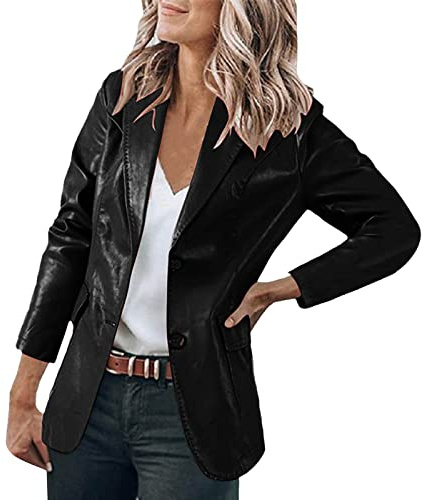 Blazer Donna Sportivo - Blazer Lungo in Pelle PU Giacca in Pelle Business Ufficio Blazer Giacca Giacca in Similpelle Blazer Estivo Leggero Giacca Estiva Giacca Camicetta Outfit Elegante Primavera