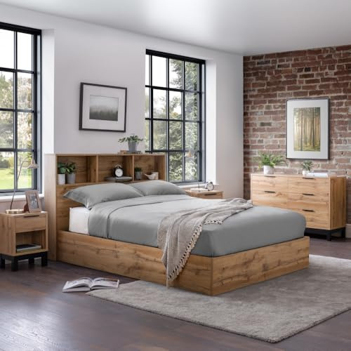 happybeds Ottoman Bed, Bali Oak Wooden Bookcase Ottoman Storage Bed (Oak, 3FT - FRAME ONLY)