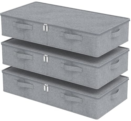 ENUMAIL Förvaringslådor för undersäng, hopfällbara under sängen filtbehållare, organiseringskorgar med lock för att organisera kläder, lakan, kuddar, täcke, 80 x 40 x 15 cm, grå, 3-pack