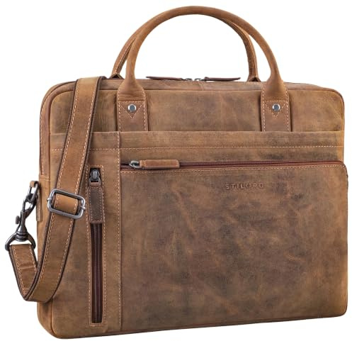 STILORD Jared Laptoptasche 16 Zoll Leder Herren - hochwertige Business Aktentasche aus Echtleder - Arbeitstasche zum umhängen - Businesstasche mit vielen Fächern Ledertasche Farbe:Bergamo - braun