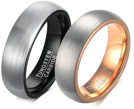 Daesar Freundschaftsringe Wolframcarbid mit Gravur, Verlobungsringe Paar 6MM Matt Partnerringe Personalisiert Pärchen Ringe für 2 Rosegold Gr.62 (19.7)& Schwarz Gr.65 (20.7)