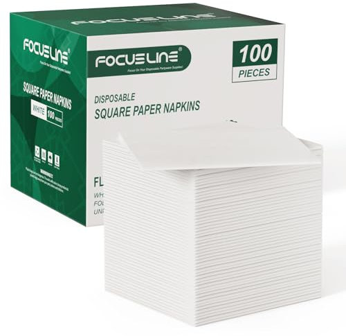 FOCUSLINE Einweg-Cocktail-Servietten, quadratisch, weiß, weich, saugfähig, Party-Papierservietten für Bar, Restaurant, Café, Hochzeit, Abendessen oder Veranstaltungen, 100 Stück