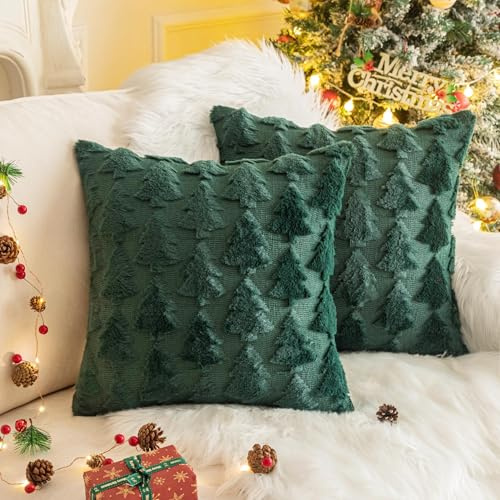 TETSMG Kissenbezug Weihnachten 2 Stück, Weihnachtsdeko Kissenbezug 45x45 cm, Winter, für Aesthetic Zimmer Deko (Baum Grün)
