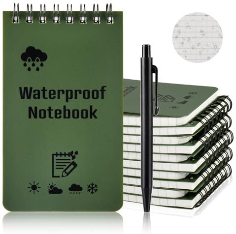 OSDUE 10 Stück Wasserdichte Notizblock,3 x 5 Zoll Pocket Notizbuch mit Stift Mini Allwetter-Notizblöcke mit Top-Spirale für Aktivitäten im Freien Aufnahmen Taktische Steno