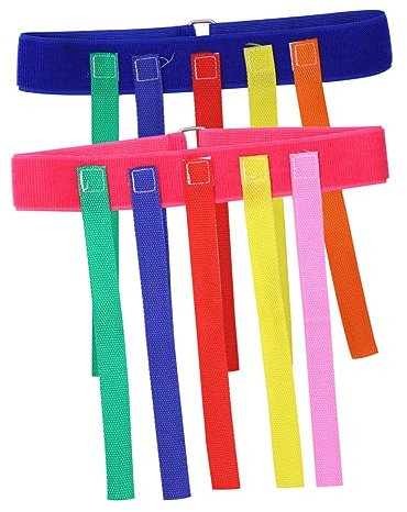 HEMOTON Ceinture Éducative De Maternelle Jeu D'extérieur pour Garçon Et Filles Tirage De Queues, Tissu Oxford Résistant, Lot 2 Pièces Bleu Et Rose, Coordination Œil-Main, Activité Ludique Extérieure