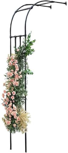 Rankgitter aus Metall, für Kletterpflanzen, 150 x 240 cm, schwarz, Outdoor-Torbogen mit Pflanzenstützgestell für Rosen und Ranken, einfach zu montieren, weißer Halbbogen, Wanddekoration