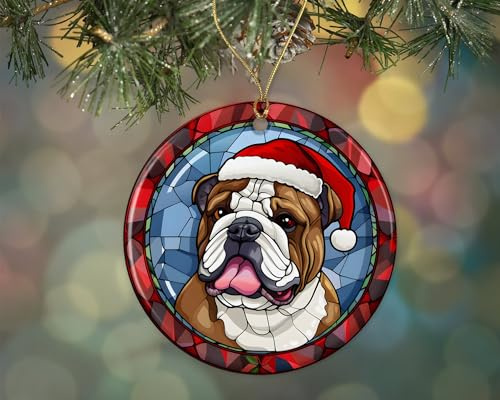 Englische Bulldogge Weihnachtsanhänger Weihnachtsbaumschmuck Mit Schnur Weihnachtsdeko Keramik Weihnachtsschmuck