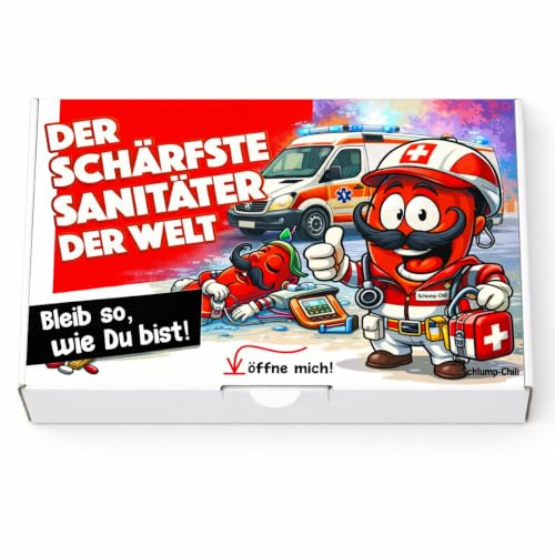 Schlump-Chili Der schärfste Sanitäter der Welt - Ein witziges Geschenk Set für Rettungskräfte, Ersthelfer, Sanis, Krankenwagen, Rettungsassistenten & Krankentransport Fahrer