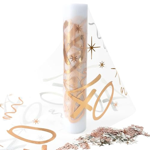 KYOEOE 40. Geburtstag Deko Tischläufer mit Konfetti 10g, Rosegold Happy Birthday Streudeko, 28cm x 10m, Polyester, Metallisch mit Sternen