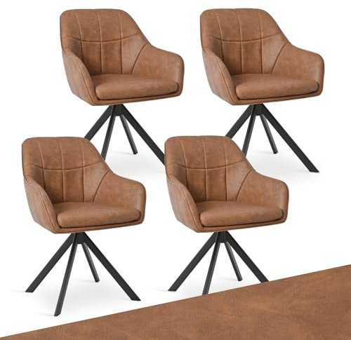 Goeurvant Drehstuhl Esszimmer Kunstleder Braun 4er Set Armlehnenstuhl Polsterstuhl Esszimmerstühle drehbar Küchenstuhl mit Armlehne und Rückenlehne für Wohnzimmer Esszimmer