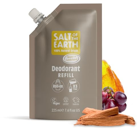 Salt of the Earth – Nachfüllpackung für natürliches Deo-Roller | Amber & Sandelholz nachfüllbeutel mit 225ml - Vegan und tierversuchsfrei - Lang anhaltender Schutz