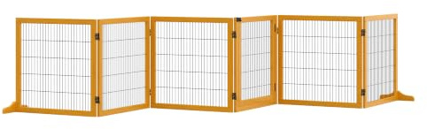 PawHut Absperrgitter Hund Verstellbar Freistehend 70H x 432B cm Gelb | Schutzgitter mit Füßen, Holz Hundegitter, Klappbar, Treppenschutzgitter, für Treppen Türen Flur Küche, 6 Paneelen