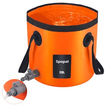 Spopal 20L Collapsible Bucket with Detachable Tap for Camping & Household | Foldable lightweight storage,removable tap for easy water outflow, sturdy carry handle, ideal for camping,travel,household