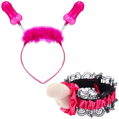 Boyiee Accessori a Forma di Pene per Addii al Nubilato Giarrettiera da Sposa in Pizzo e Cerchietto Divertente per Donne Uomini Adulti Gadget per Addio al Nubilato