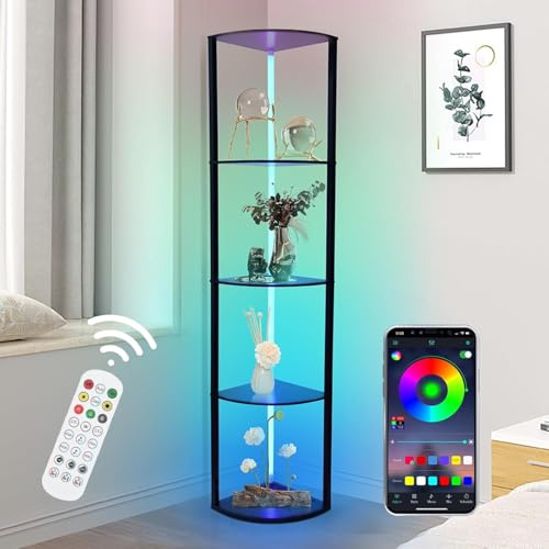 XIIW Étagère d'angle RGB LED à 5 niveaux, via application et télécommande