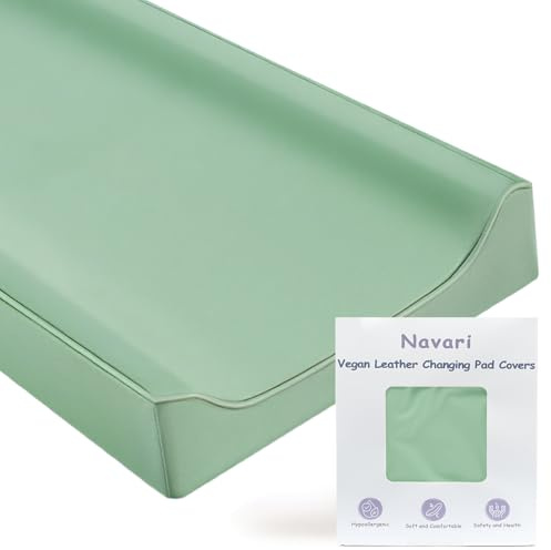 Vegan Leather Changing Pad Cover - 31X 16 - Waterproof Wipeable, Extra Thick & Portable & Non-Slip Diaper Mat - Fits Standard Changing Tables for Baby Boy Girl (Green) (NO Pad Included)