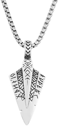 IOETSEUT Herren Halskette Wikinger Pfeilspitze Anhänger Halsketten für Männer Nordic Odin Rune Halskette Pagan Schmuck Geschenk Geschenk