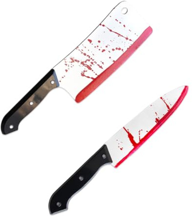 ZORVYN 2 piezas cuchillos de plástico sangrientos, machete estilo Scream, cuchillos falsos para decoración, accesorio de disfraces, juguetes para Halloween, fiesta, carnaval, cosplay