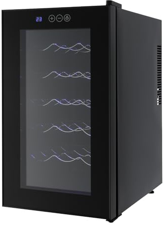 Tagowao 18-Flaschen Weinkühlschrank, Weinkühlschrank mit Einstellbarer Temperatur, Kleiner Weinschrank mit Glastür, Vollglas-Designtür mit LED Touchpanel für Häusern, Büros und Hotels
