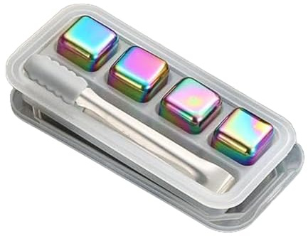 Fluxioxtna 4/6/8Pcs Reusable Cooling Stone And Tongs Drink Chiller For Liquor Cocktails Juices Cooling Food Grade Steel Ice Cubes Food Grade Steel Ice Cubes