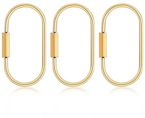 3 Pcs Brass Key Ring, Gold Carabiner Keychain Clips, Purse & Bag Charms | Screw Lock, Locking Carabiner for Keys, Bag Charm Holder, Hook Key Chain, Key Organizer, Gold Key Ring, Handbag Accessories