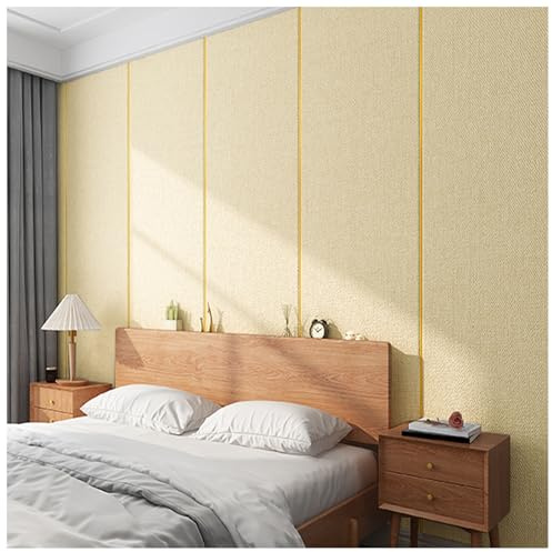 Papier Peint Adhésif Lin, Rouleau de Isolation Thermique Autocollant à L'humidité et Imperméable, Coussin Mural 5mm Réduction du Bruit Isolation, Papier Peint Imperméable(Beige,1Roll)