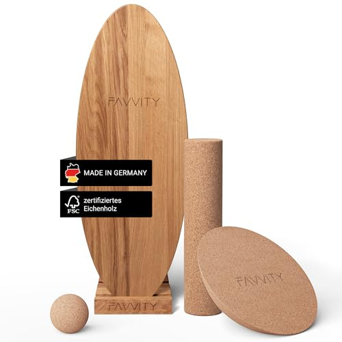 Balance Board aus Eichenholz [Handgefertigt in Deutschland] FSC-zertifizierter Gleichgewichtstrainer mit Trainings-App | Waveboard Surf Balance Board Erwachsene & Kinder | Balanceboards - FAVVITY®