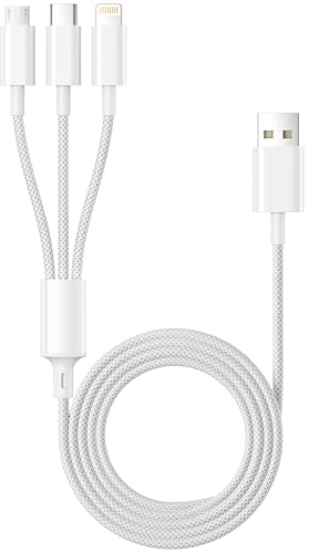 Teione Multi USB Kabel 1.2M, Ladekabel 3 in 1 Schnellladekabel Nylon | USB Ladekabel Mehrfach Anschlüsse mit Micro USB Typ C Lightning für iPhone, Android, Samsung Galaxy, Huawei
