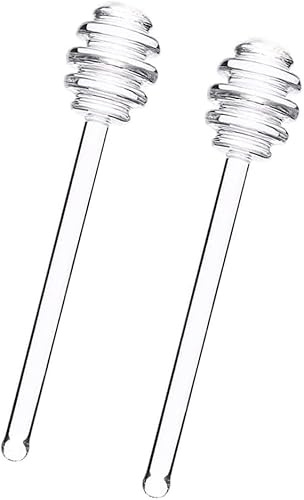 2 Pcs Transparent 6 Glass Honey Dipper Sticks Stirring Sticks Server Honey Spoon Dipper Stirrer Honey Wand for Honey Pot Jar Containers Honey Dispense Drizzle, Asparagus Servers Flatware, Servers