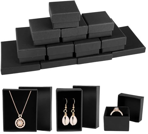 DGN 12 stycken smycken presentlåda, kartong smyckeslåda, smyckesförpackning, liten presentask, smycke med lock, för ring, halsband, halsband, örhängen, svart