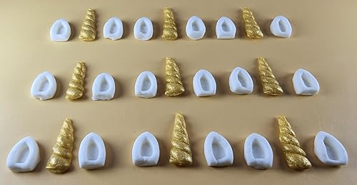 27 Peice Edible 3D Unicorn Horns and Ears Set icing toppers, cake cupcakes decorations T098 (Gold Sparkle)