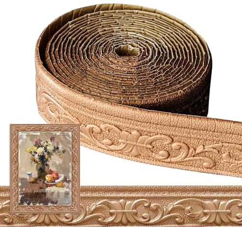 Stuckleisten Decke Bordüre Selbstklebend - 8cm(B)x5mm(D)x10m(L) - 3D Zierleisten Selbstklebende, Stuckleisten Wand, Wasserdicht Wandbordüre, Leisten Selbstklebend für Ecken, Linien, Flur, Decke,Kupfer